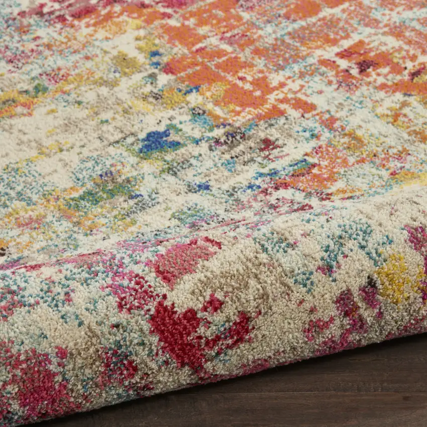 5' X 5' Pink Round Abstract Power Loom Distressed Non Skid Area Rug Photo 9