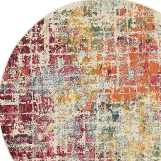 5' X 5' Pink Round Abstract Power Loom Distressed Non Skid Area Rug Photo 2