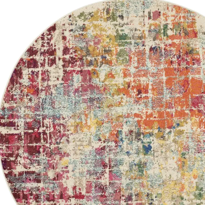 5' X 5' Pink Round Abstract Power Loom Distressed Non Skid Area Rug Photo 2