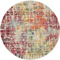 Photo of Pink Round Abstract Power Loom Distressed Non Skid Area Rug