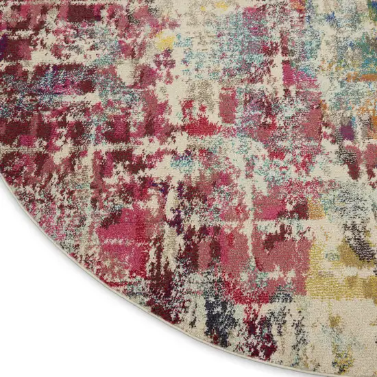8' X 8' Pink Round Abstract Power Loom Distressed Non Skid Area Rug Photo 8