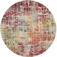 Photo of Pink Round Abstract Power Loom Distressed Non Skid Area Rug