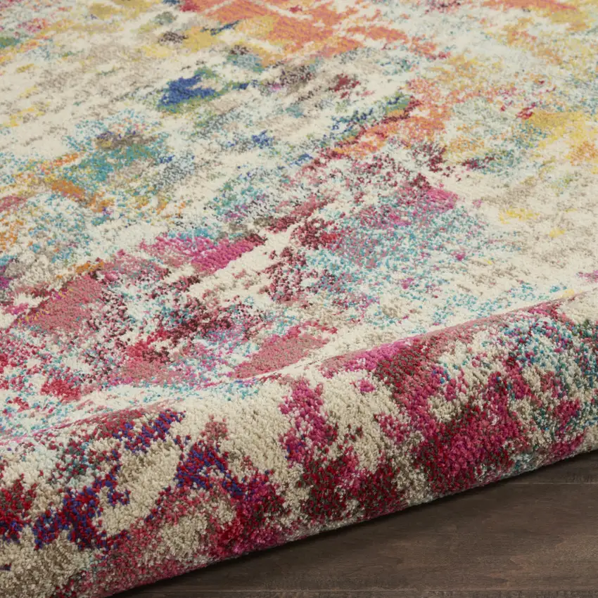 8' X 8' Pink Round Abstract Power Loom Distressed Non Skid Area Rug Photo 7