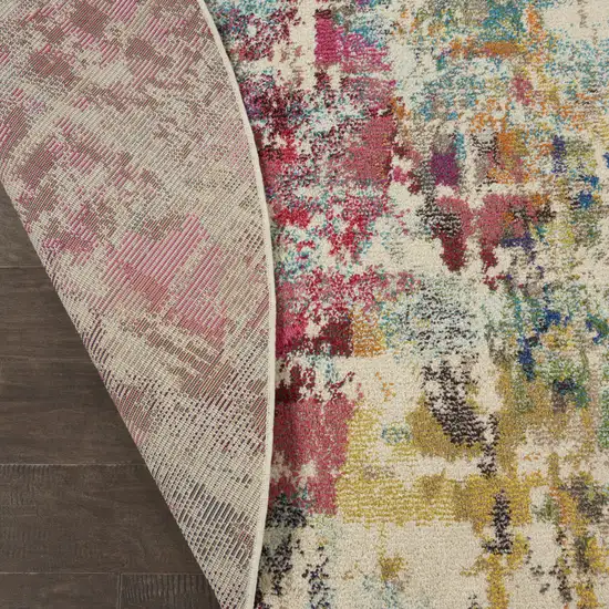 8' X 8' Pink Round Abstract Power Loom Distressed Non Skid Area Rug Photo 9