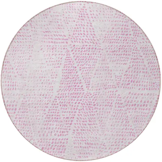 Pink Round Geometric Washable Non Skid Indoor Outdoor Area Rug Photo 5