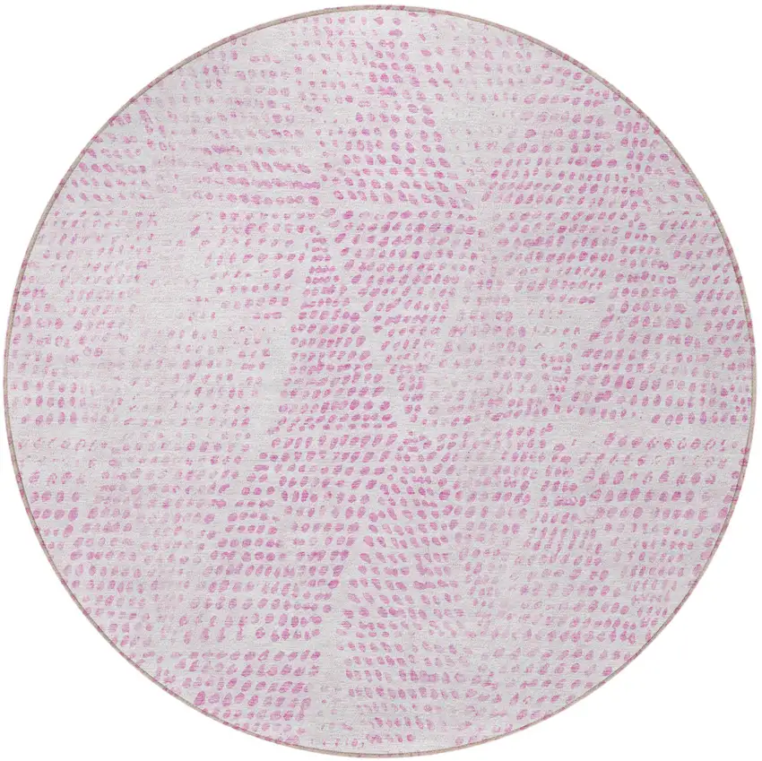 Pink Round Geometric Washable Non Skid Indoor Outdoor Area Rug Photo 5