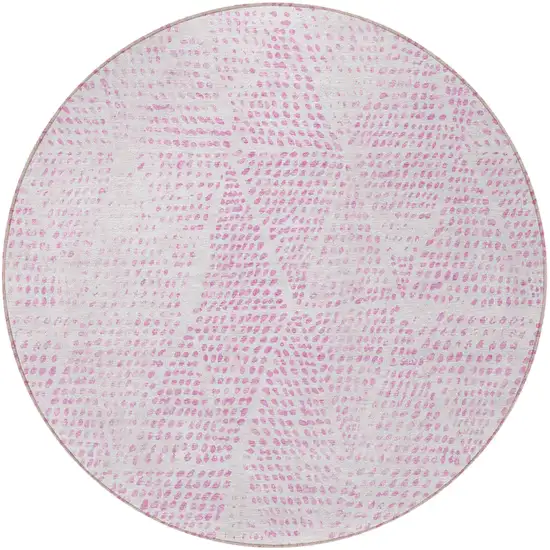 Pink Round Geometric Washable Non Skid Indoor Outdoor Area Rug Photo 5