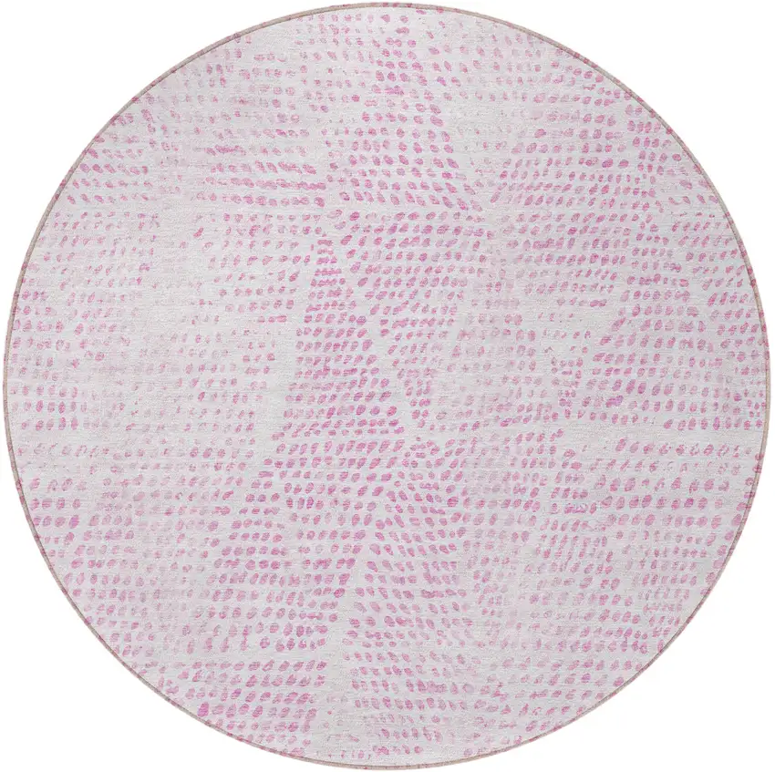 Pink Round Geometric Washable Non Skid Indoor Outdoor Area Rug Photo 5