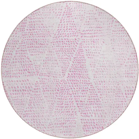 Pink Round Geometric Washable Non Skid Indoor Outdoor Area Rug Photo 2