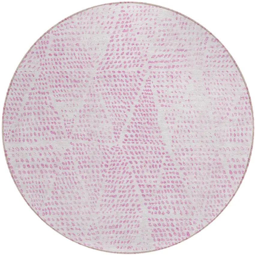 Pink Round Geometric Washable Non Skid Indoor Outdoor Area Rug Photo 2