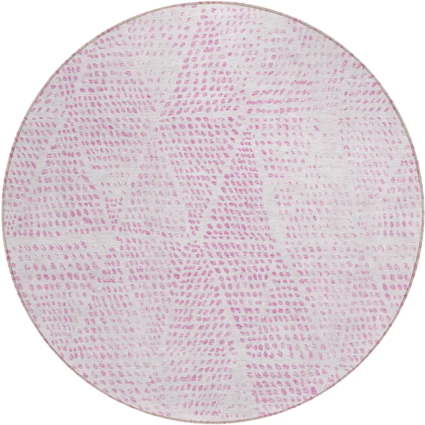 Pink Round Geometric Washable Non Skid Indoor Outdoor Area Rug Photo 2