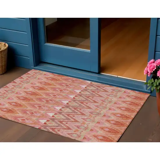 Pink Salmon And Blush Southwestern Washable Indoor Outdoor Area Rug Photo 1