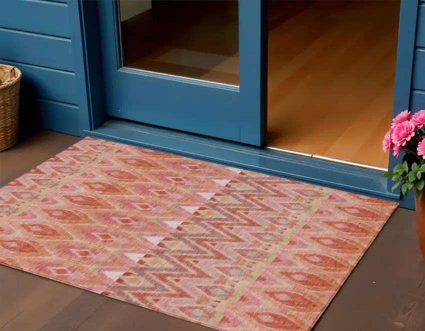 Pink Salmon And Blush Southwestern Washable Indoor Outdoor Area Rug Photo 1