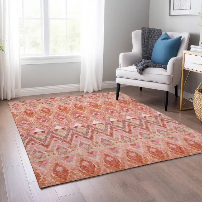 Pink Salmon And Blush Southwestern Washable Indoor Outdoor Area Rug Photo 8