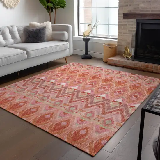 Pink Salmon And Blush Southwestern Washable Indoor Outdoor Area Rug Photo 9