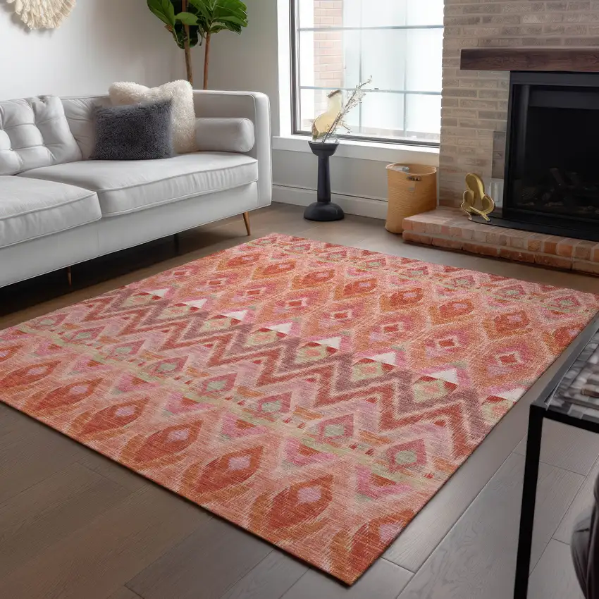 Pink Salmon And Blush Southwestern Washable Indoor Outdoor Area Rug Photo 9