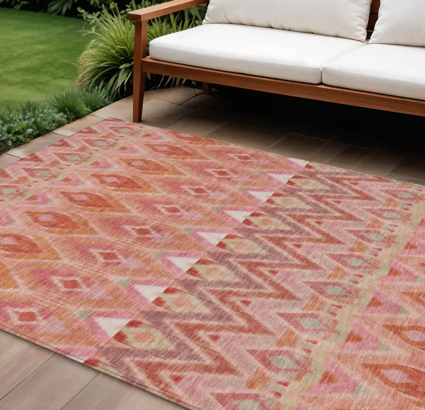Pink Salmon And Blush Southwestern Washable Indoor Outdoor Area Rug Photo 1