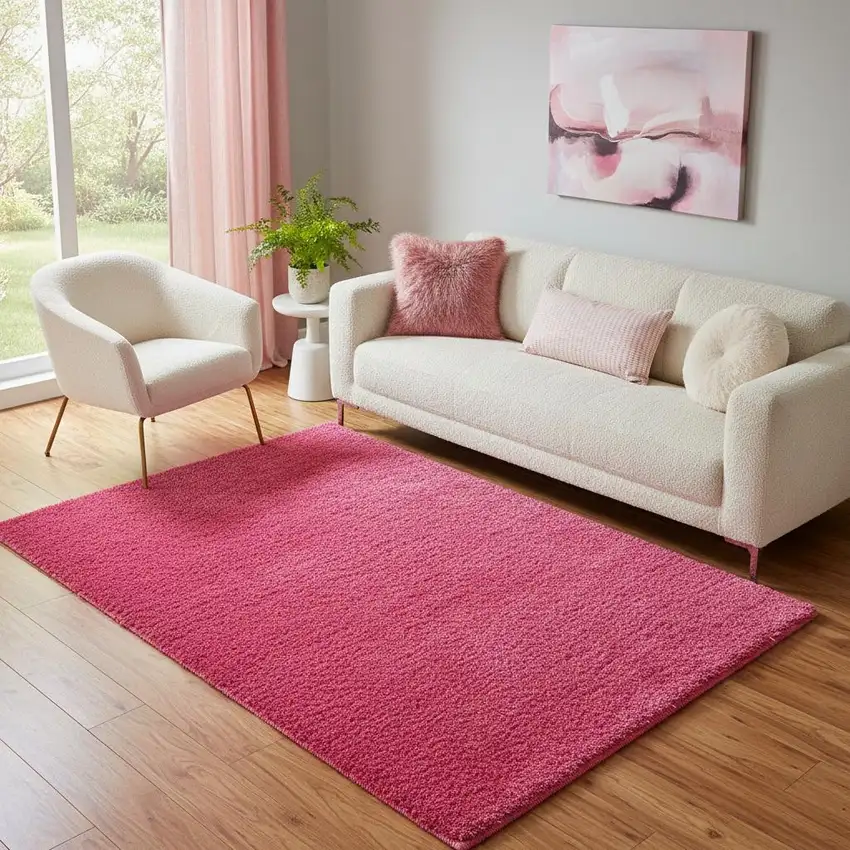 Pink Shag Hand Tufted Area Rug Photo 1