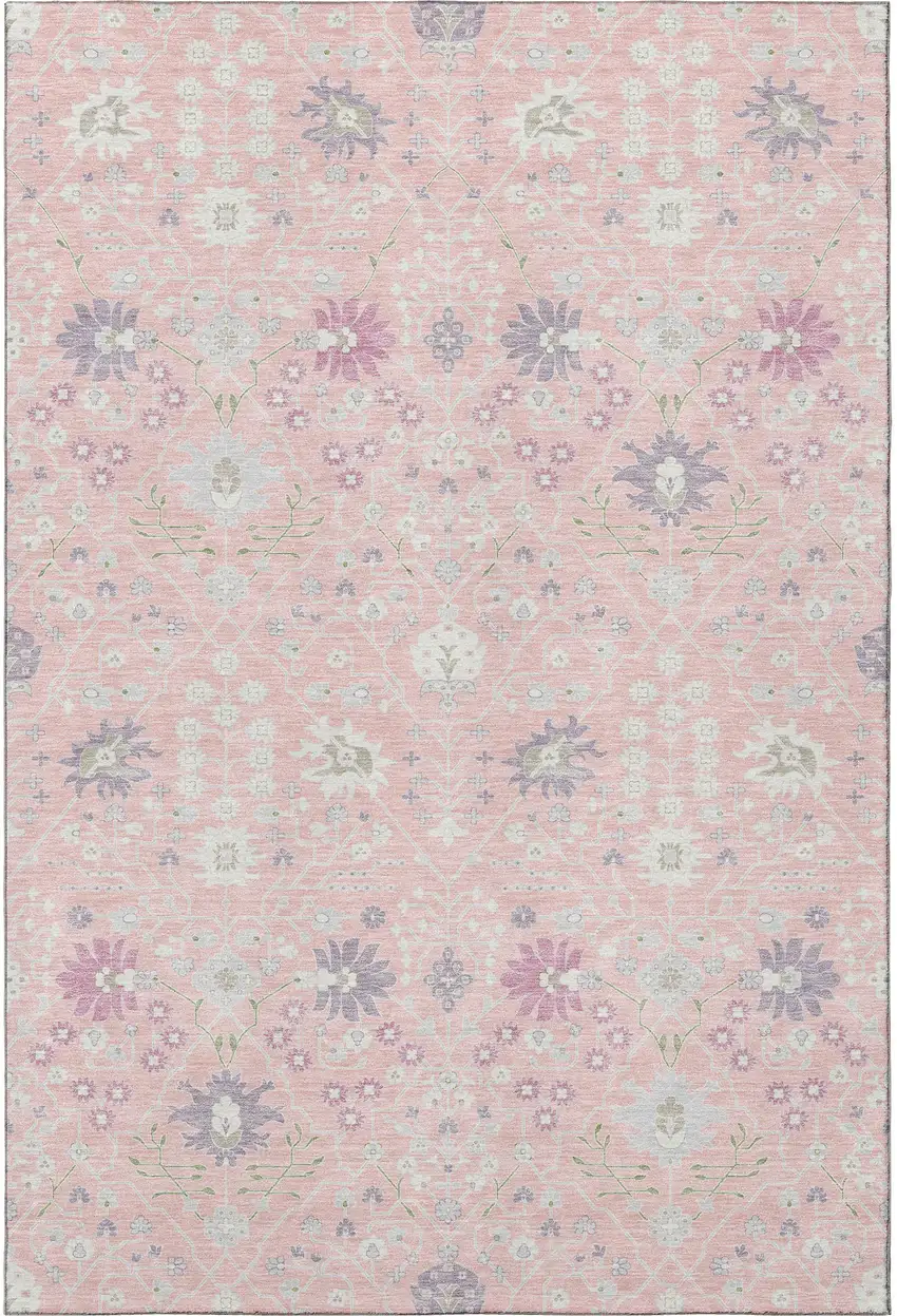 Pink Silver And Lavender Oriental Washable Area Rug With UV Protection Photo 3
