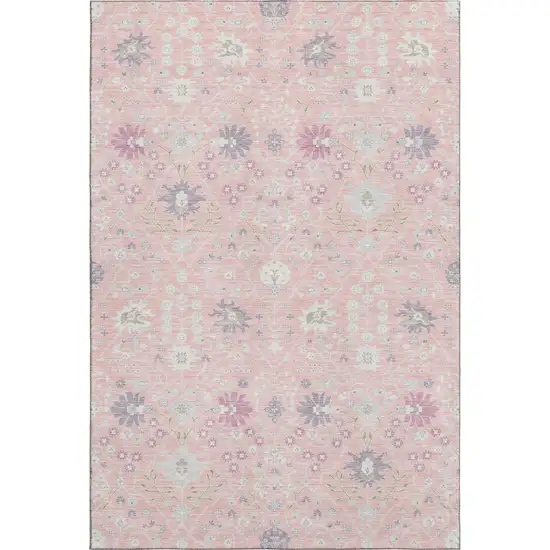 Pink Silver And Lavender Oriental Washable Area Rug With UV Protection Photo 1