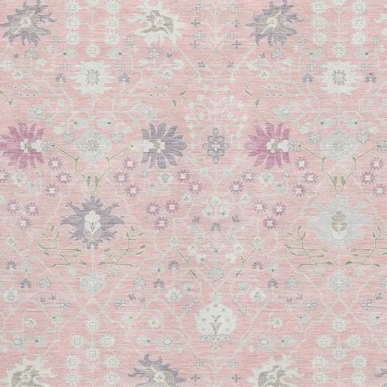 Pink Silver And Lavender Oriental Washable Area Rug With UV Protection Photo 2