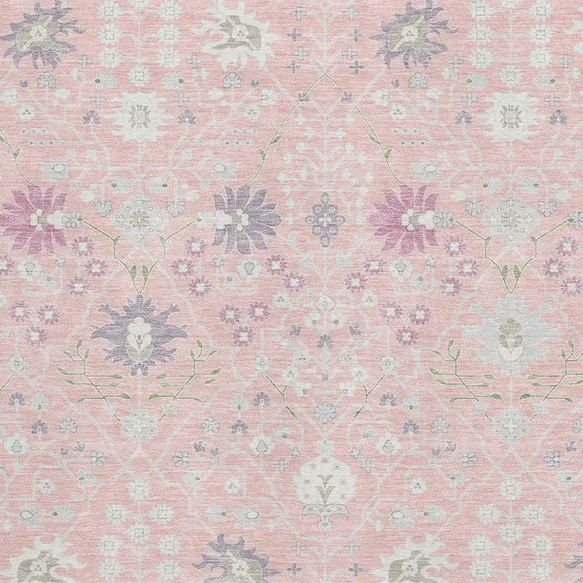 Pink Silver And Lavender Oriental Washable Area Rug With UV Protection Photo 2