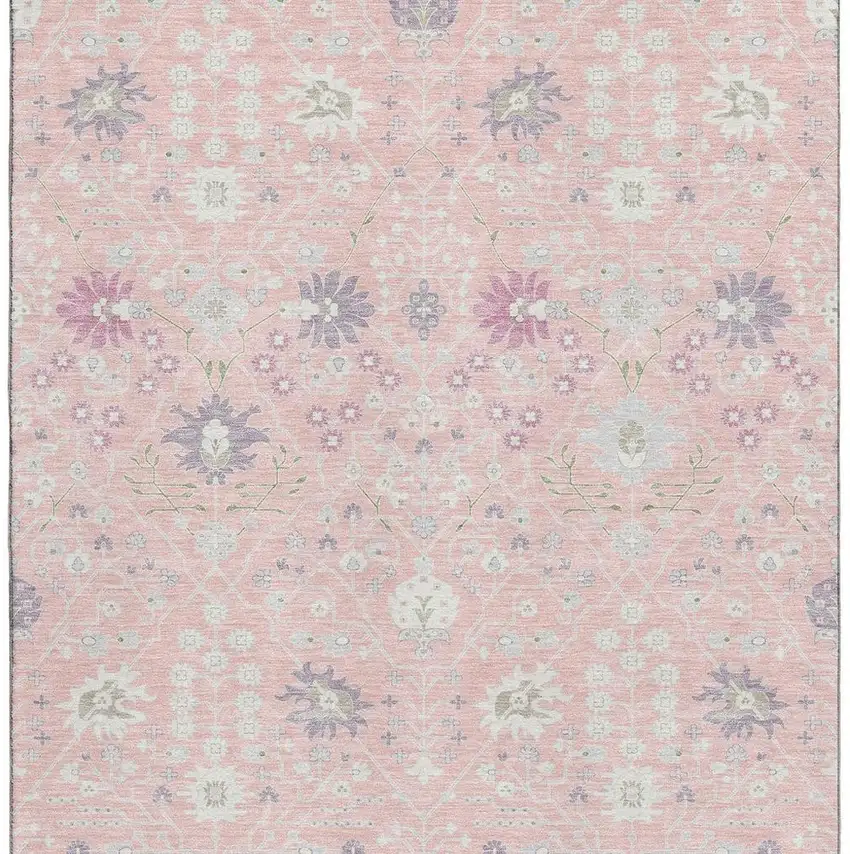 Pink Silver And Lavender Oriental Washable Area Rug With UV Protection Photo 3