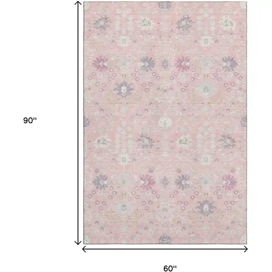 Pink Silver And Lavender Oriental Washable Area Rug With UV Protection Photo 8