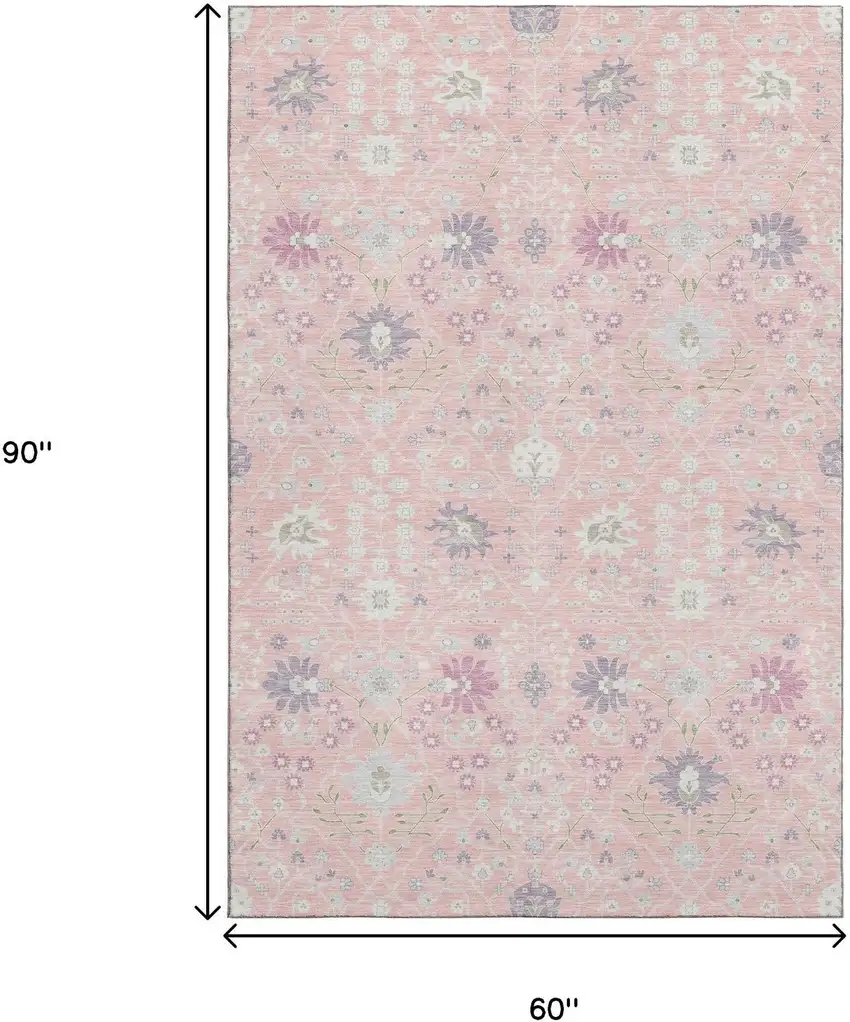 Pink Silver And Lavender Oriental Washable Area Rug With UV Protection Photo 8