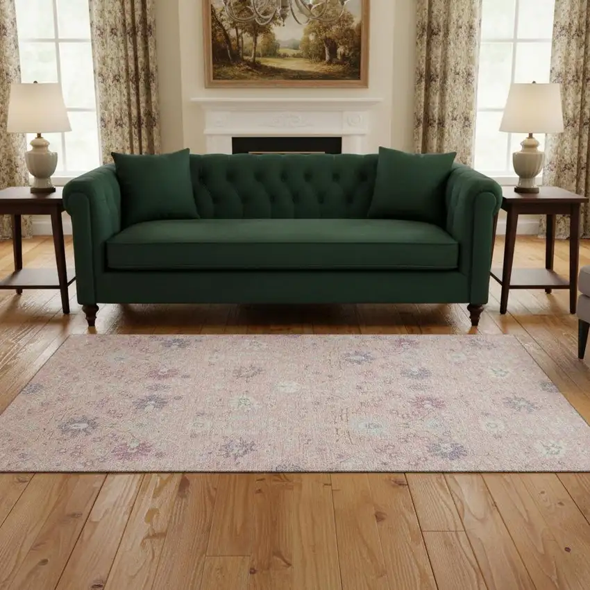 Pink Silver And Lavender Oriental Washable Area Rug With UV Protection Photo 2