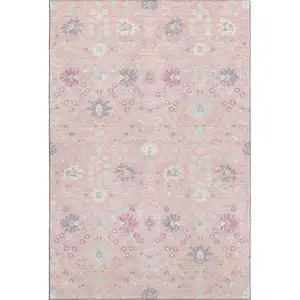 Photo of Pink Silver And Lavender Oriental Washable Area Rug With UV Protection