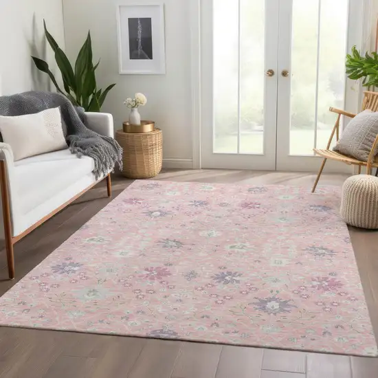 Pink Silver And Lavender Oriental Washable Area Rug With UV Protection Photo 5