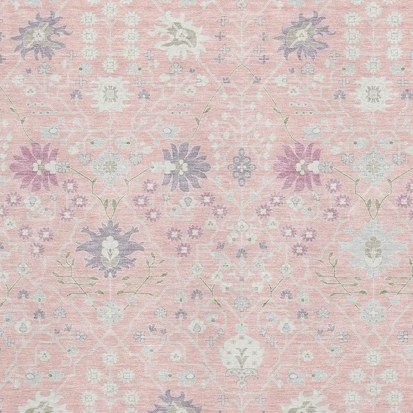 Pink Silver And Lavender Oriental Washable Area Rug With UV Protection Photo 2