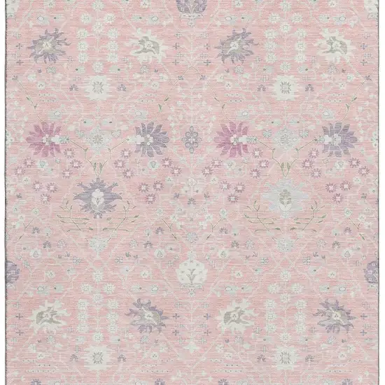 Pink Silver And Lavender Oriental Washable Area Rug With UV Protection Photo 3