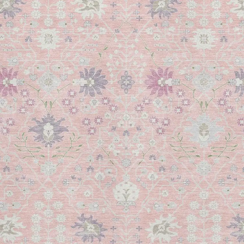 Pink Silver And Lavender Oriental Washable Area Rug With UV Protection Photo 2