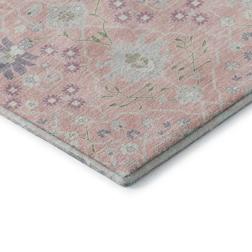 Pink Silver And Lavender Oriental Washable Area Rug With UV Protection Photo 7
