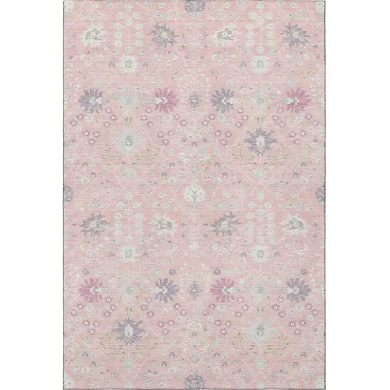 Pink Silver And Lavender Oriental Washable Area Rug With UV Protection Photo 3
