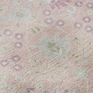 Photo of Pink Silver And Lavender Oriental Washable Area Rug With UV Protection