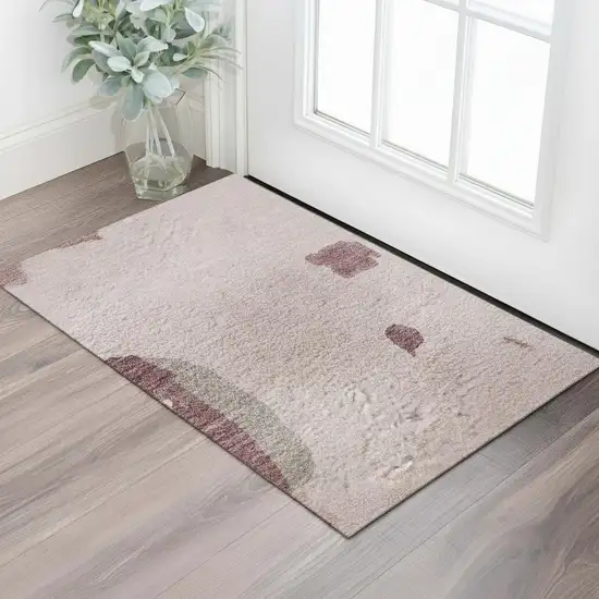 Pink Sky Blue And Ivory Abstract Washable Area Rug With UV Protection Photo 2