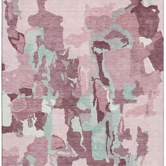 Pink Sky Blue And Ivory Abstract Washable Area Rug With UV Protection Photo 4