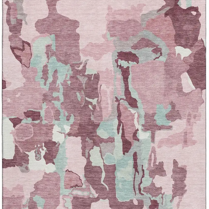 Pink Sky Blue And Ivory Abstract Washable Area Rug With UV Protection Photo 4