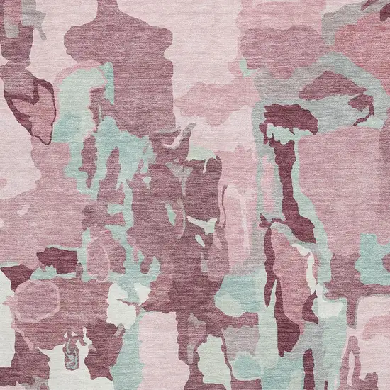 Pink Sky Blue And Ivory Abstract Washable Area Rug With UV Protection Photo 3