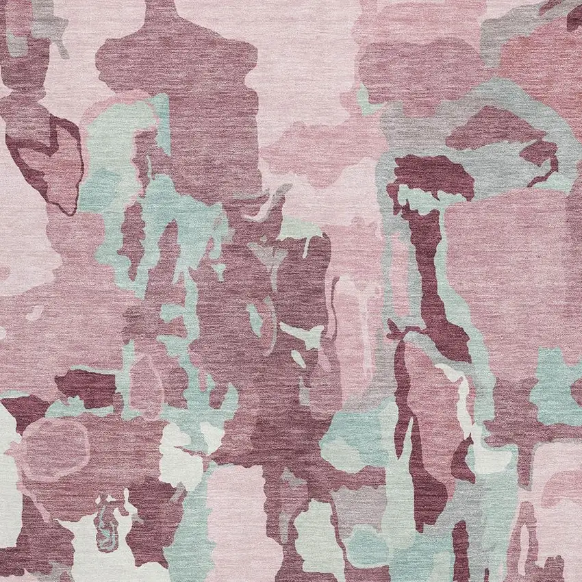Pink Sky Blue And Ivory Abstract Washable Area Rug With UV Protection Photo 3