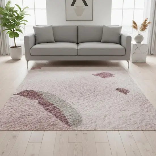 Pink Sky Blue And Ivory Abstract Washable Area Rug With UV Protection Photo 2