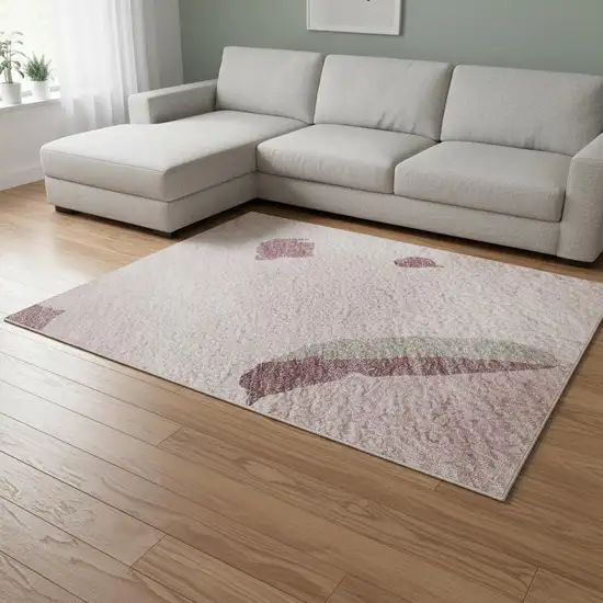 Pink Sky Blue And Ivory Abstract Washable Area Rug With UV Protection Photo 2