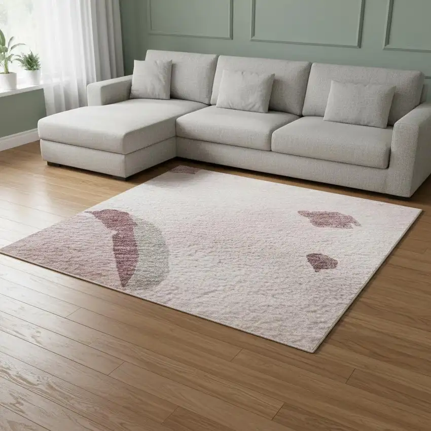 Pink Sky Blue And Ivory Abstract Washable Area Rug With UV Protection Photo 2