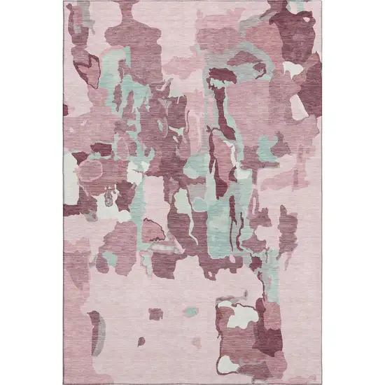 Pink Sky Blue And Ivory Abstract Washable Area Rug With UV Protection Photo 6