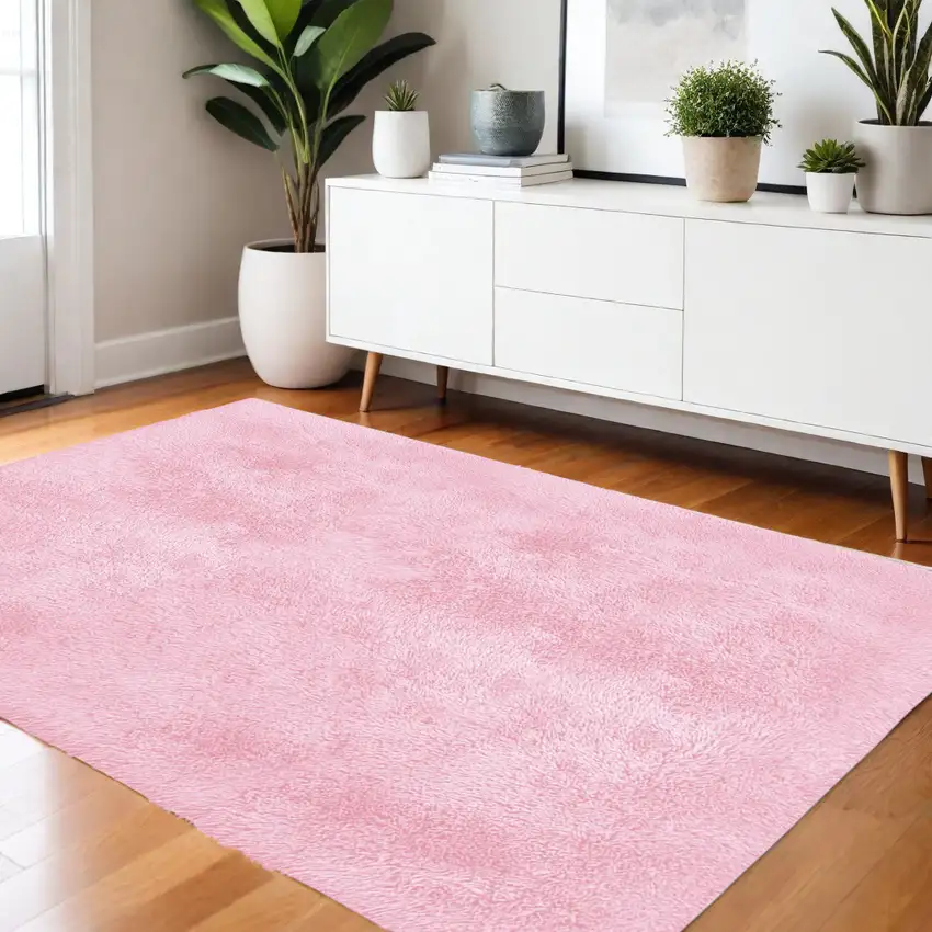Pink Shag Power Loom Area Rug Photo 1