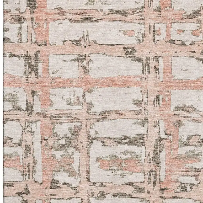 Pink Taupe And Beige Striped Washable Area Rug With UV Protection Photo 3