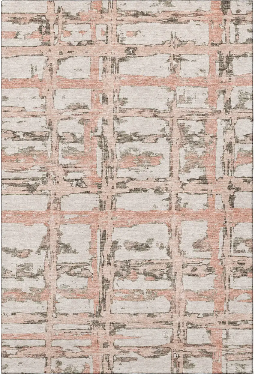 Pink Taupe And Beige Striped Washable Area Rug With UV Protection Photo 4